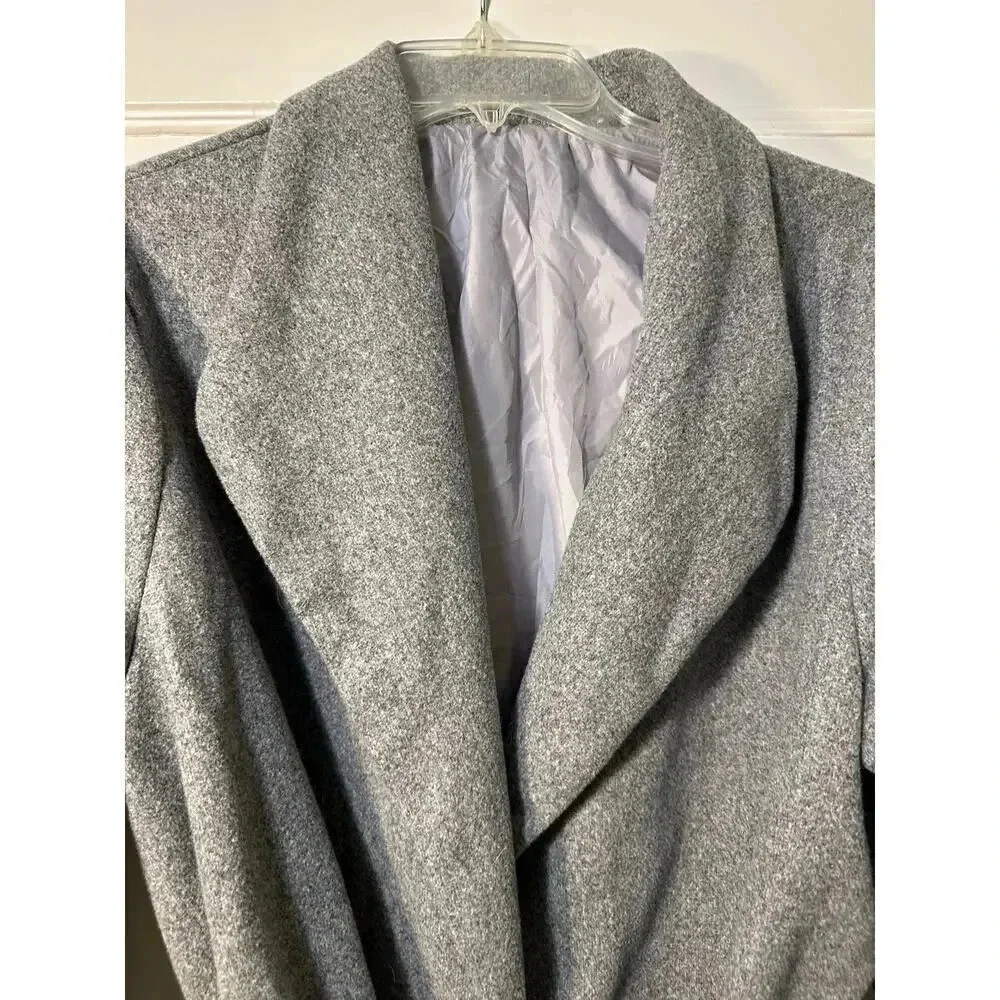 SHEIN Women's Belted Wrap Wool Coat - Gray - Size XL